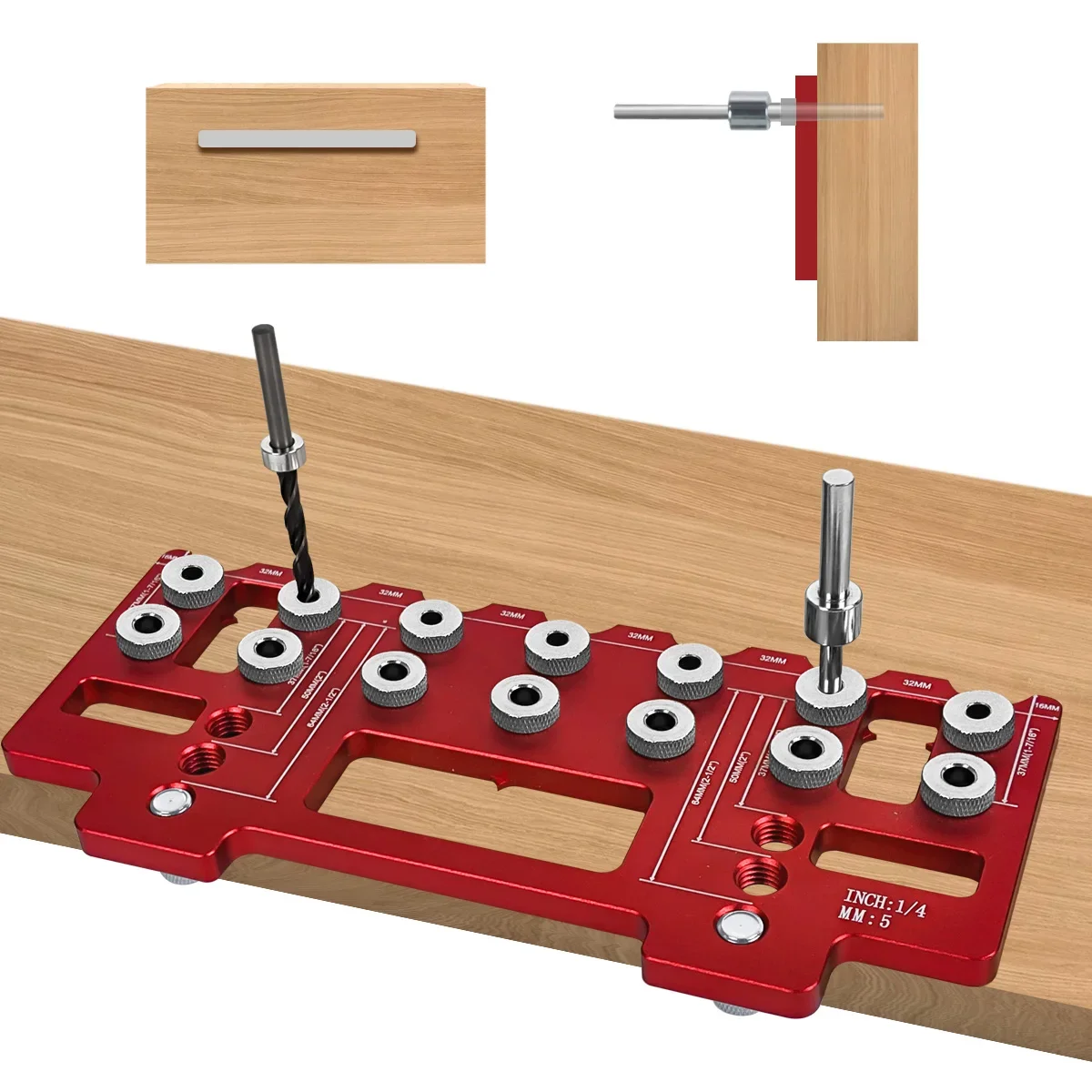 

Straight Hole Drilling Template 1 Set Handle Pitch Punch Hole Locator, Shelf Pin Drilling Guide Jig,Aluminum Pocket Hole Jig Kit
