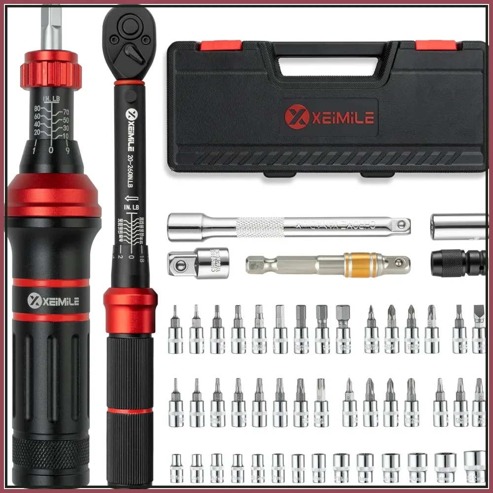 

52Pcs Torque Wrench\Screwdriver Set-20-260 In.Lb,2.3-29.4 N.m 1/4" Drive Wrench,10-80 In Pound Torque Screwdriver,72T Dual Range