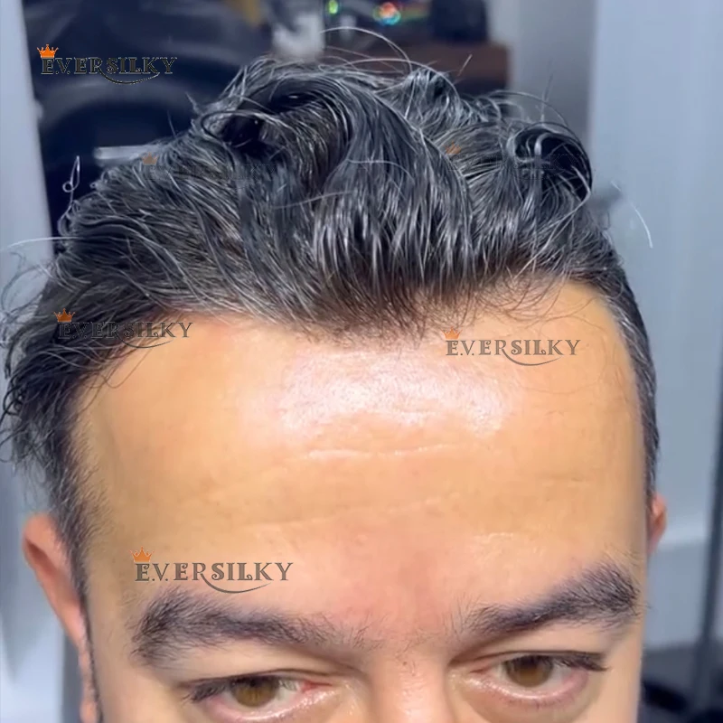 # 1 خط شعر طبيعي فائق للرجال من جيت بلاك # 4 شعر مستعار بني رقيق ومتين من البولي يوريثان 1B40 1B80 نظام استبدال الشعر البشري الرمادي الأصلع