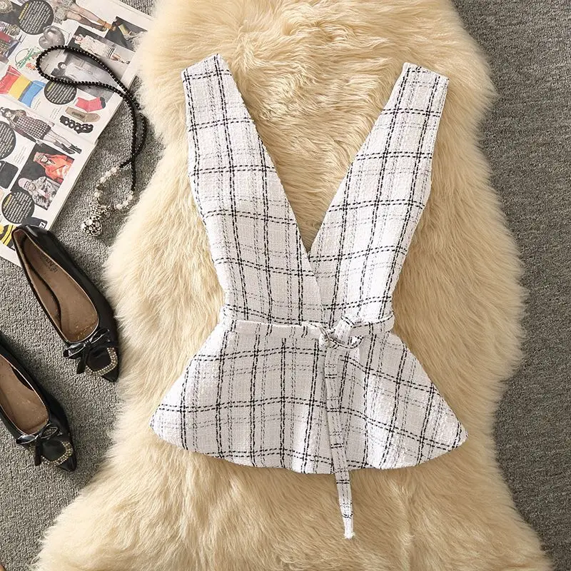 

Plaid Vests for Women Slim Sleeveless Elegant British Style Temper Streetwear Clothing Vintage Ladies Coats Жилетка Женская Chic