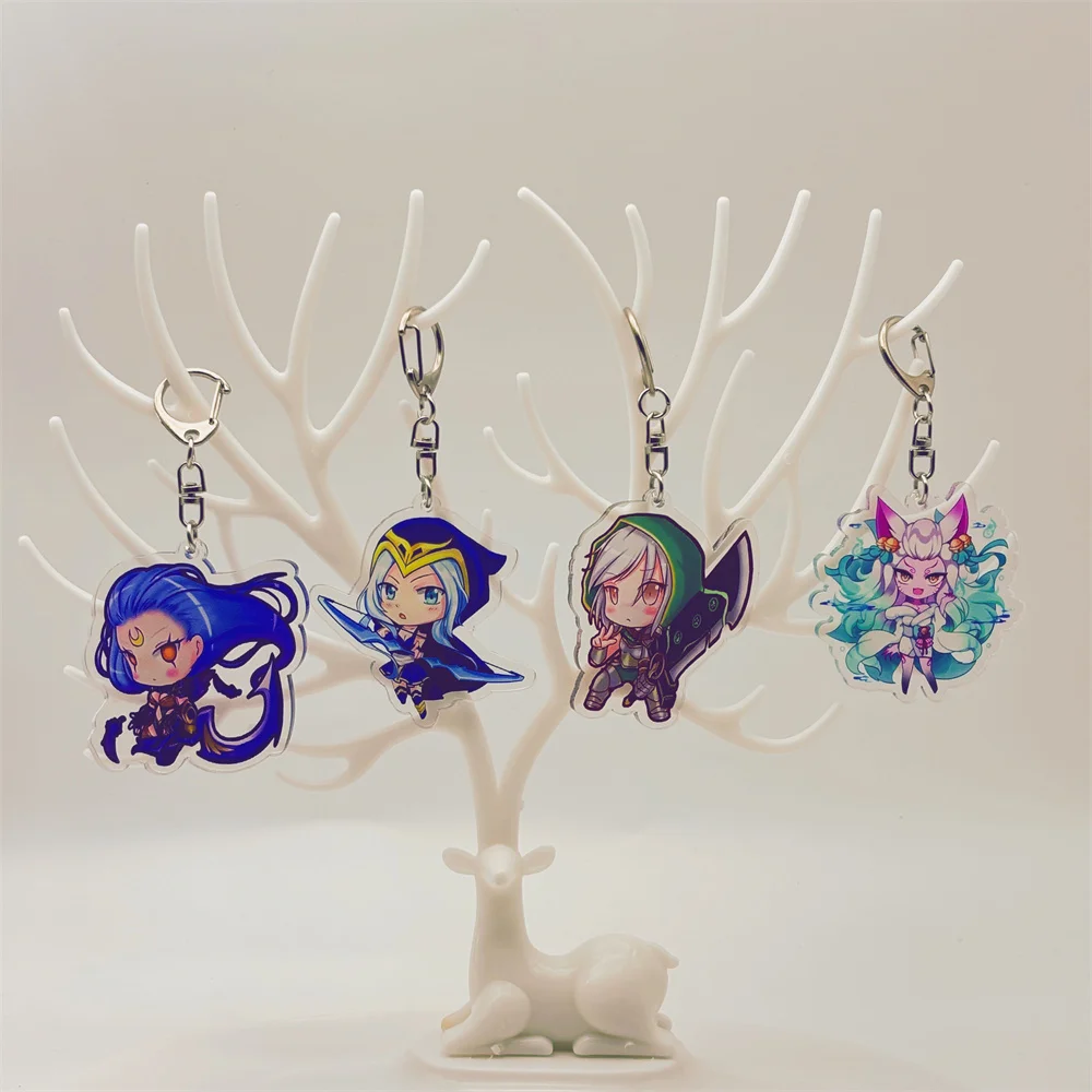 HOT 6CM Game League of New Legends Keychains LOL Key Chains Acrylic Figures Decoration Yasuo Ahri Riven Rakan Bag Pendant