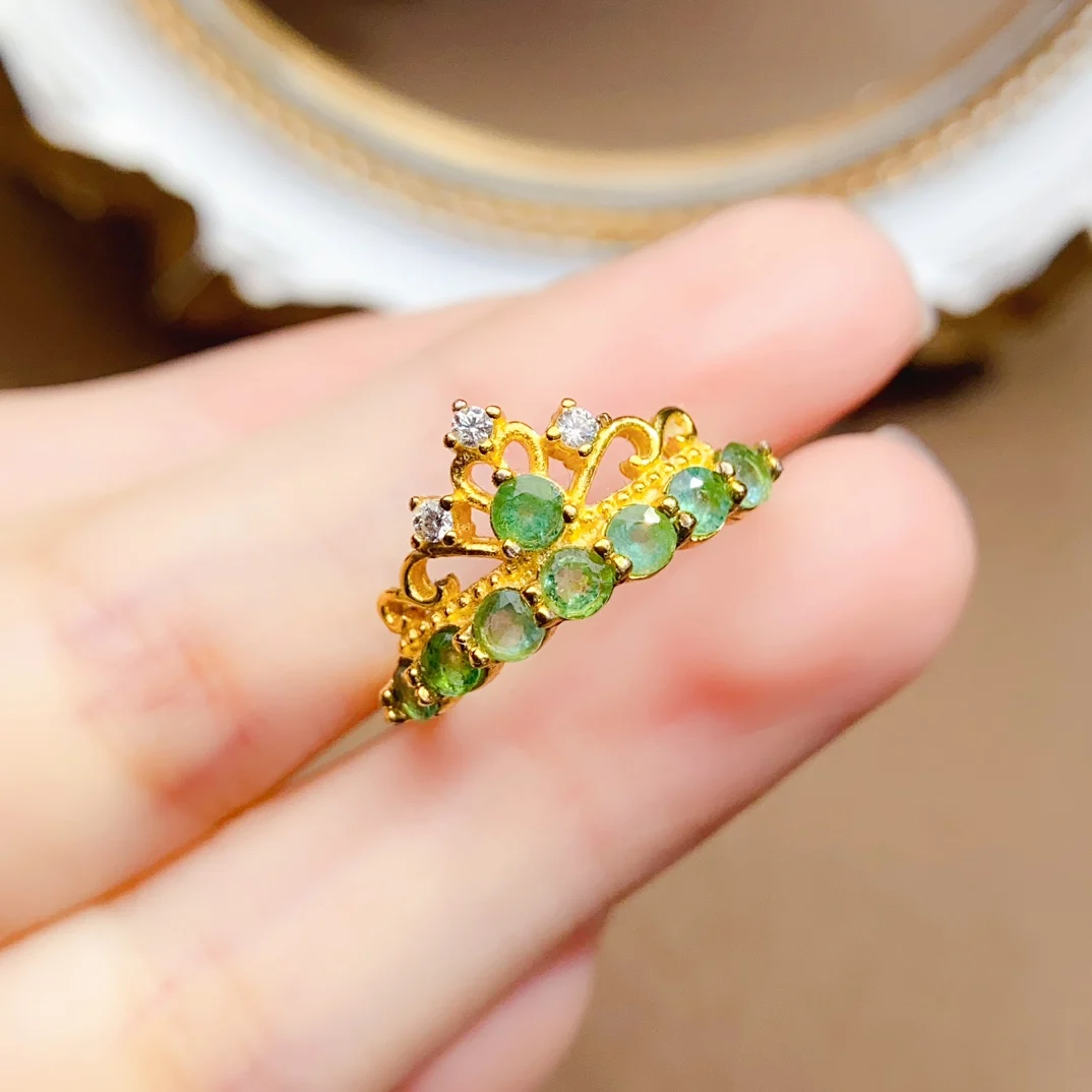 

Кольцо с натуральным изумрудом 3 мм, настоящее серебро S925, сертификат, дизайн короны, изысканная мода, очаровательные свадебные украшения для женщин FS