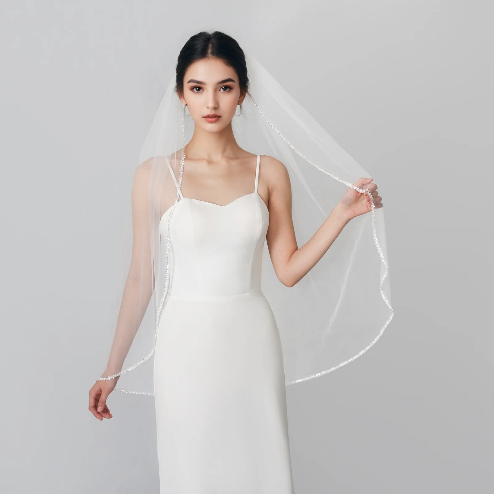 الحجاب للعروس عقال مقياس السمك الترتر الدانتيل مخيط يدويا قوية ودائمة 1 متر الأبيض مشط الشعر الكلاسيكي نمط لينة G63