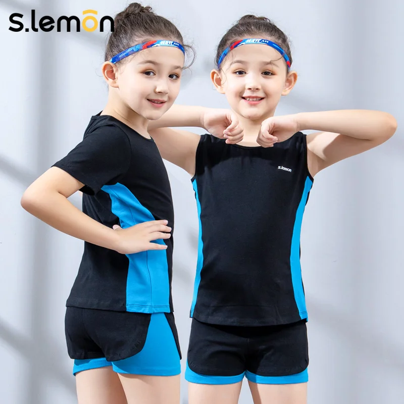 Slemon Ragazze Ginnastica Body Set Bambini Cheerleader Vestito Color Block Impiombato Canotta Manica Corta Sport Aerobica Dancewear