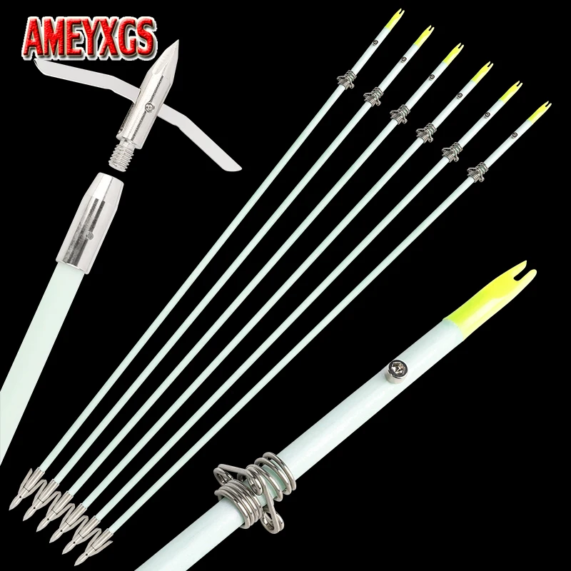 

6/12pcs Fishing Arrow Solid Fiberglass OD 8mm Fish Hunting Arrowhead Safety Metal Fishings Slider Shooting Archery Accessories