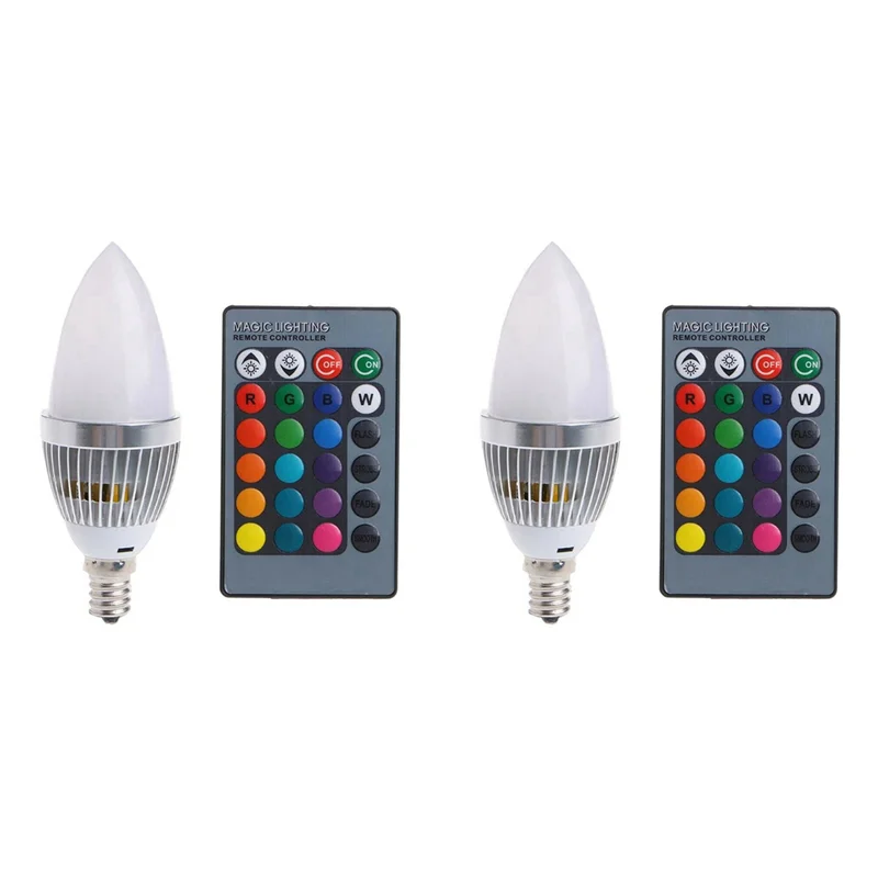 

ABUP-2X 3W Smart E14 RGB LED Colorful Change Color Bulb With 24 Candle Remote Control Button Milky Lampshade
