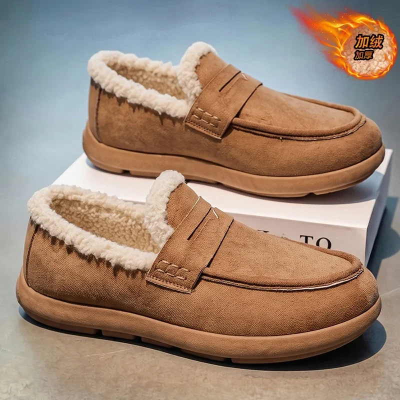 Men Slippers Suede Sewing Casual Slippers Big Size 39-47 Winter Warm Plush Comfortable Luxury House Indoor Bedroom Cotton Shoes