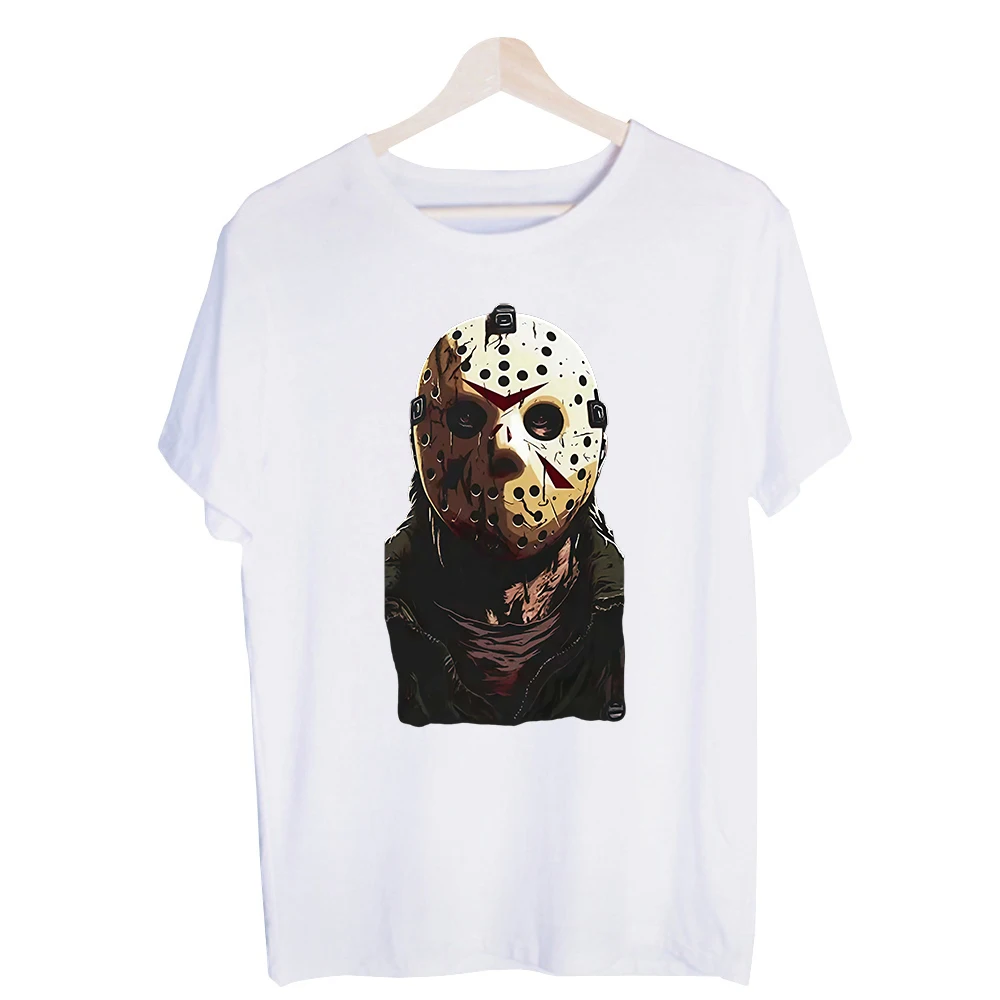Men's Hockey Mask Graphic Tee, Short Sleeve Crew Neck T-Shirt for Casual Streetwear and Halloween Outfits