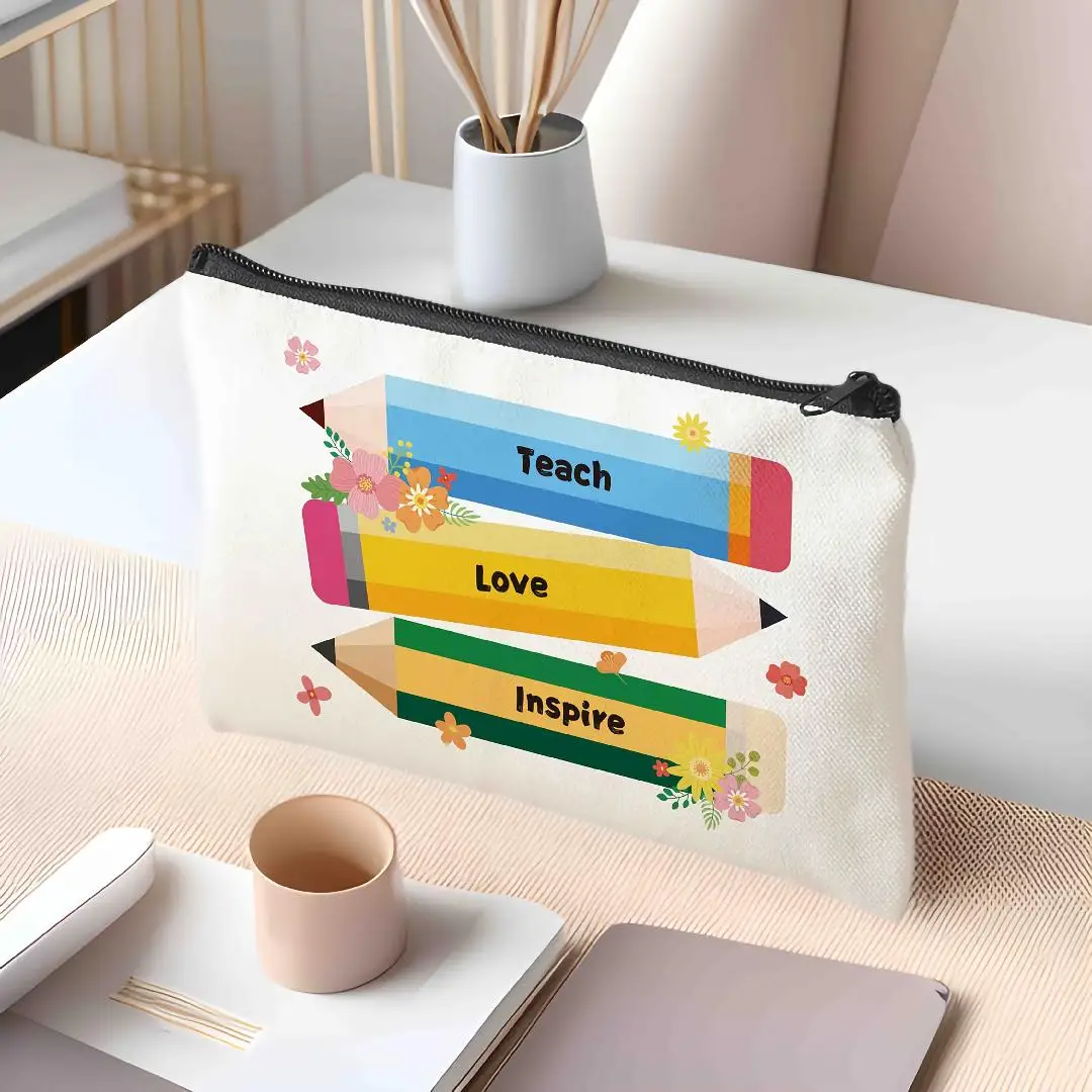 Trousse de maquillage cadeau ATeacher's Day - jolie pochette multifonctionnelle à fermeture éclair pour femme, sac de rangement de bijoux