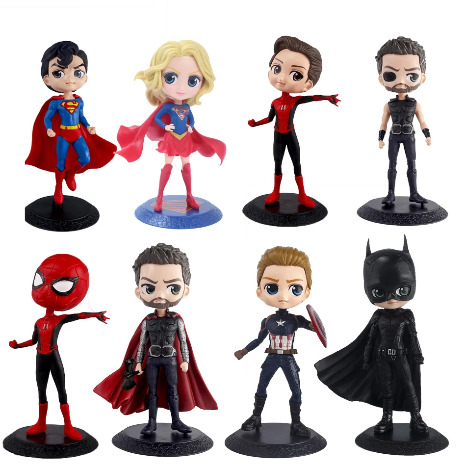 Popular Q Version Big Head The Avengers 8-17.5cm Figure Superman Supergirl Batman Spider Man Model Ornaments Anime Periphery Toy