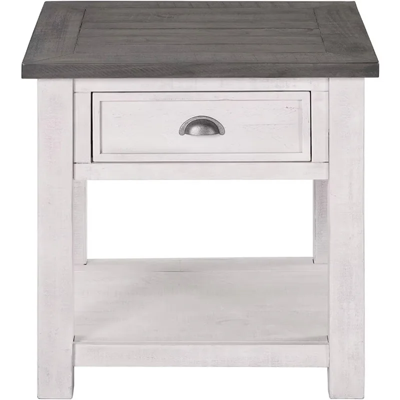 Monterey Solid Wood End Table White with Grey Top