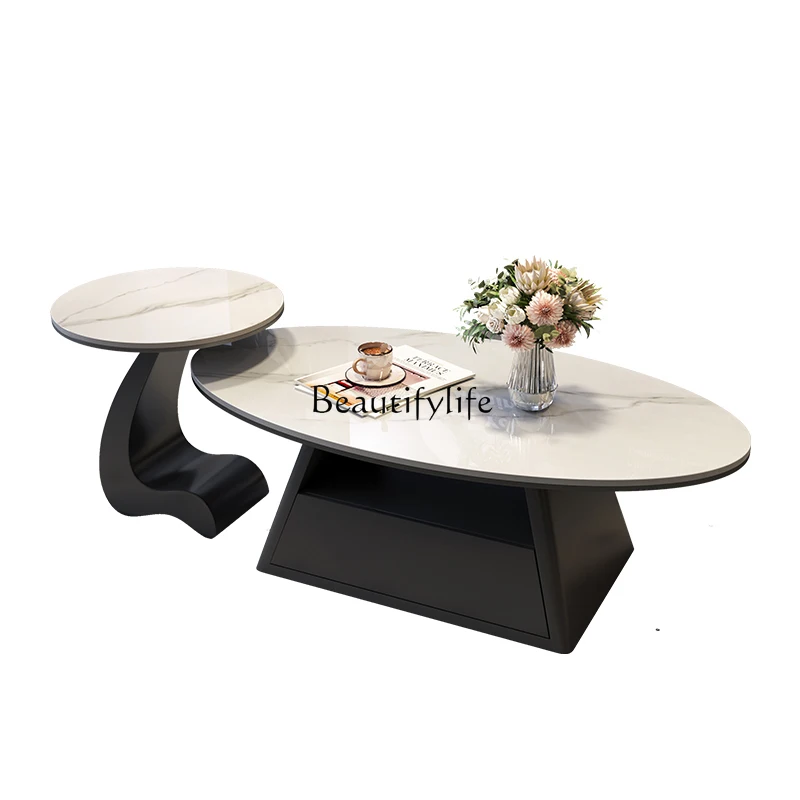 

Oval rock slab coffee table light luxury minimalist living room household small apartment high-end creative coffee table