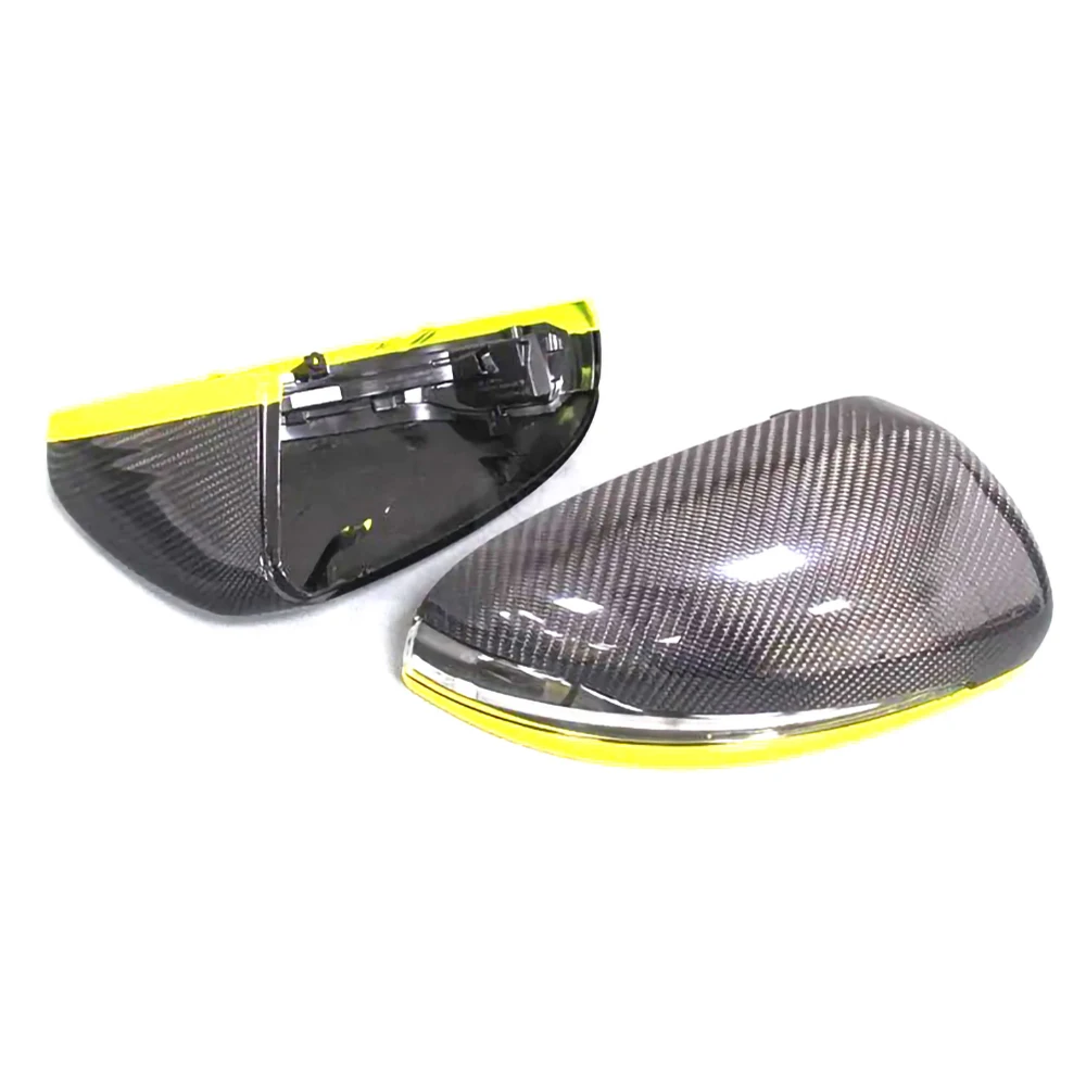 Replacement Rearview Side Mirror Covers Cap For Mercedes Benz W247 H247 X247 B GLA GLB Class Yellow Line Real Carbon Fiber Shell