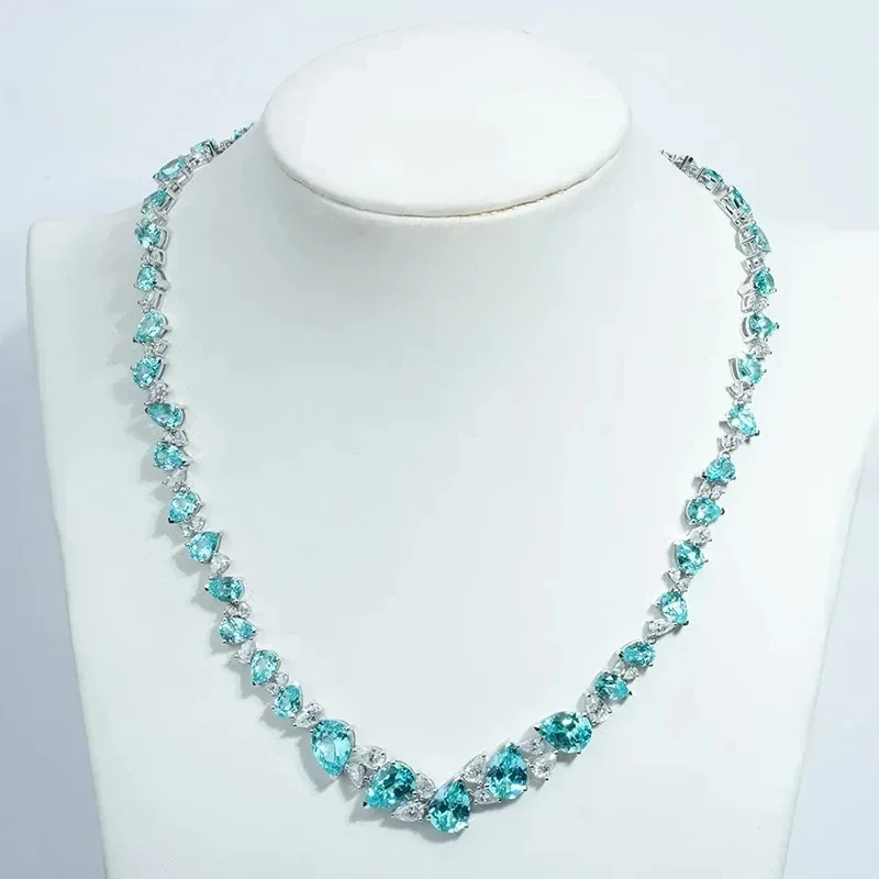 Prachtige Moissanite sieraden Moissanite peervorm Lab Paraiba edelsteen 14k witgouden ketting