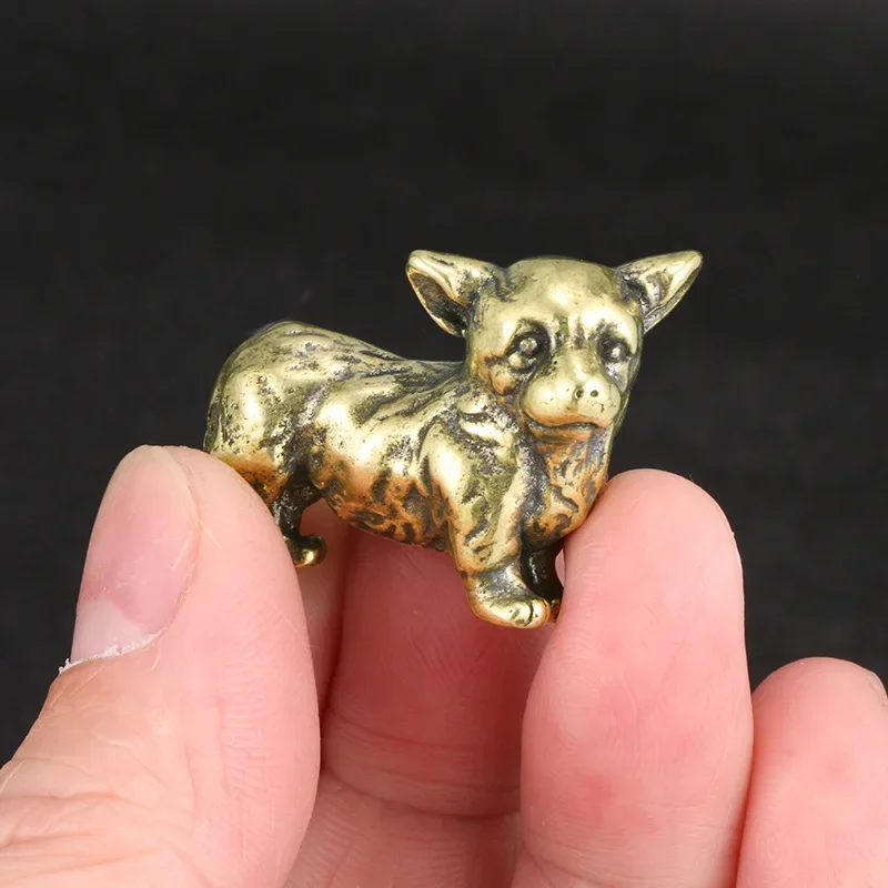 2026 Solid Brass Corgi Dog Ornament Mini Creative Animal Figurine Handicraft Desktop Decoration Home Office Household Decor