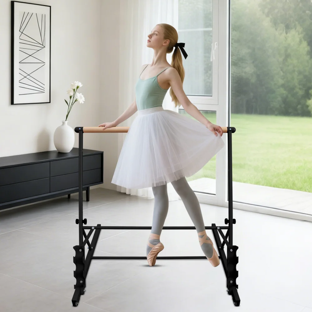 YE 3.5FT Black Solid Wood Ballet Barre with Adjustable Range of 31.5 - 39.5 Inches for Dance Practice