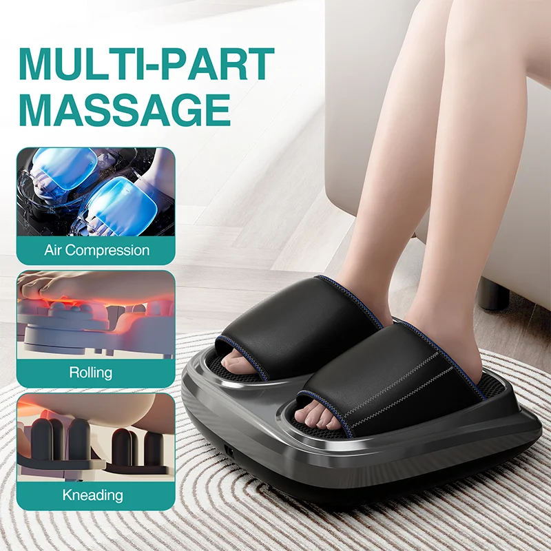 Finger pressure foot massager, hot compress, deep kneading therapy, air pressure, vibration, exposed toes, used for home office