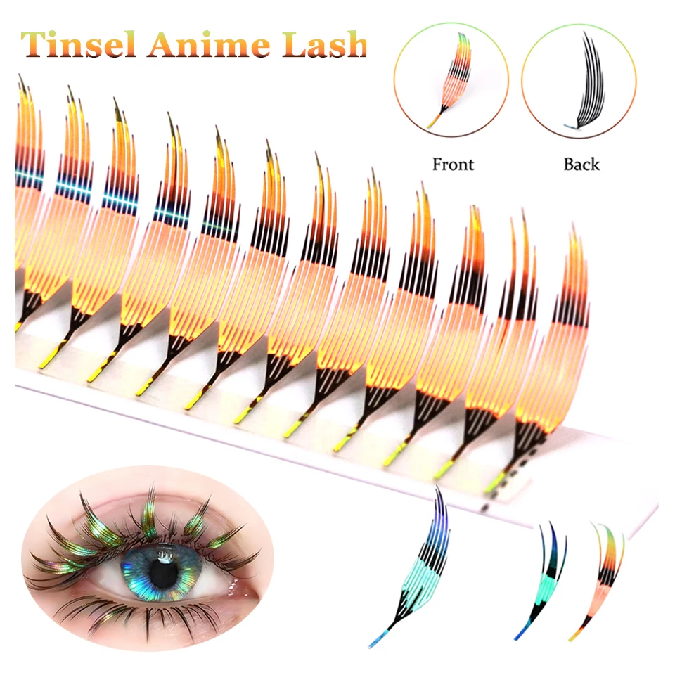 

New Tinsel Anime Eyelash Extension Fashion Shiny Comic Eyelash Aurora Color Spire Lashes Holographic Color Feather False Eyelash