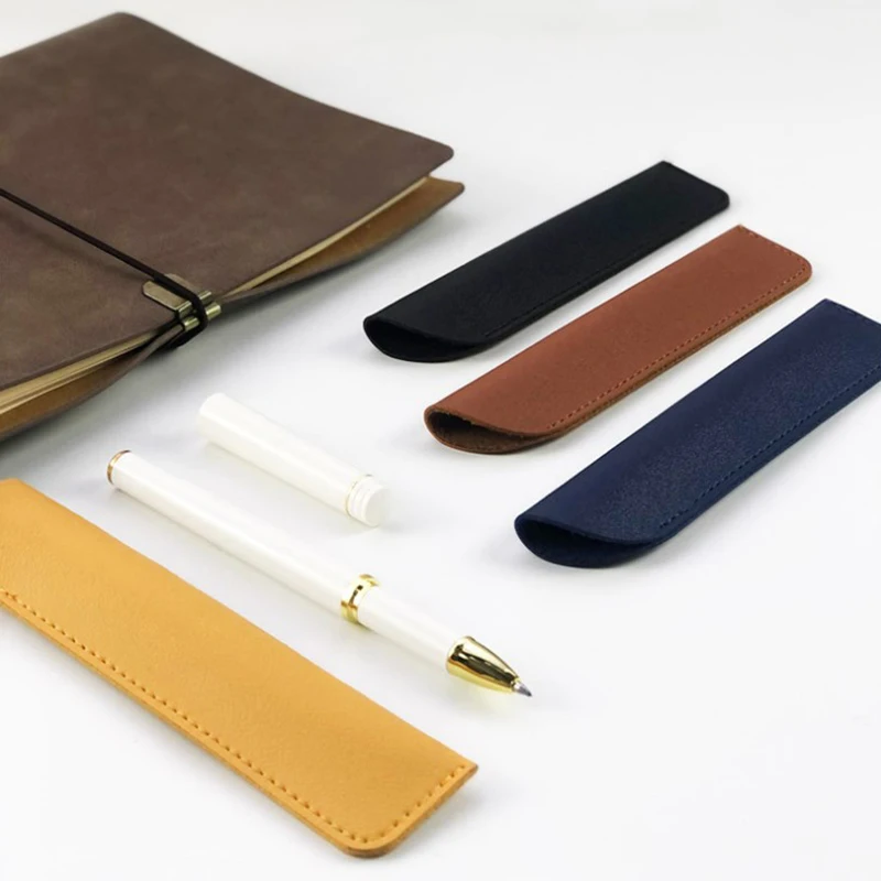 1 Pc PU Leather Pen Case School Pen Organizer Pure Color Wearable Pen Protector Small Logo Pen Case