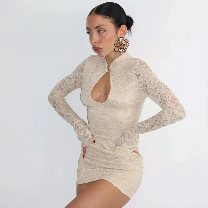 جديد أزياء المرأة شيونغسام زر طوق الدانتيل أنيقة الراقية نمط الاجتماعي سليم صالح Bodycon اللباس #3