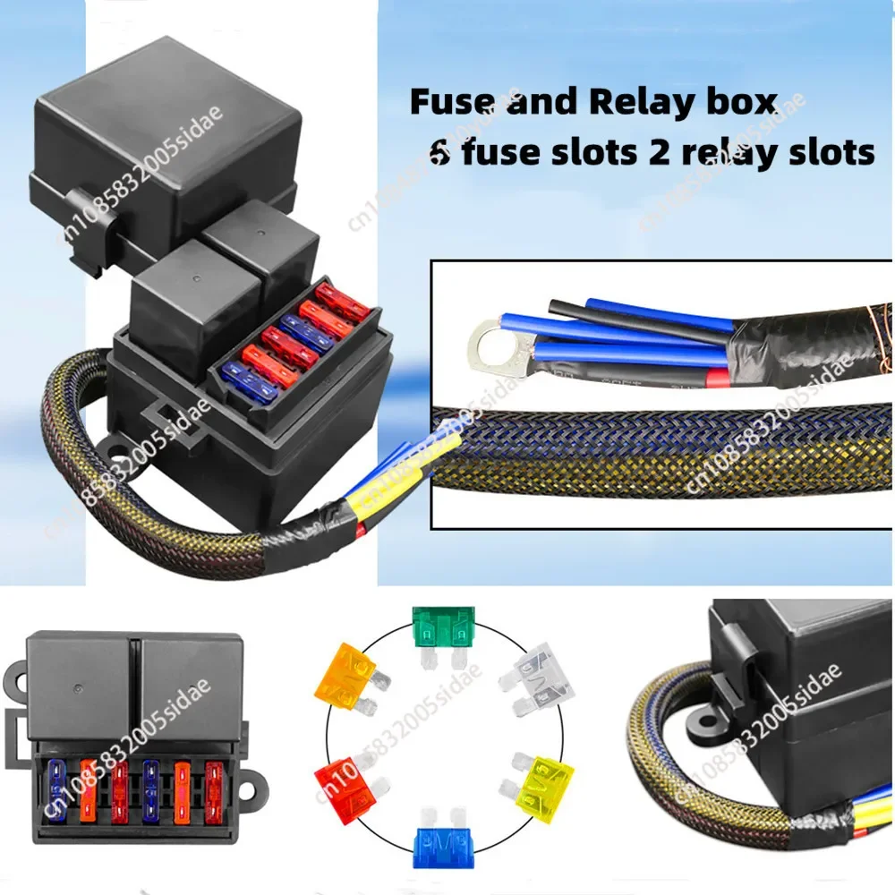 Fuse and Relay Box 6 Fuse Slots Pre Wired Supplies 80A Relays 12V 4 Pin 2 Relay Slots for Automotive RV Trailer Marine Car