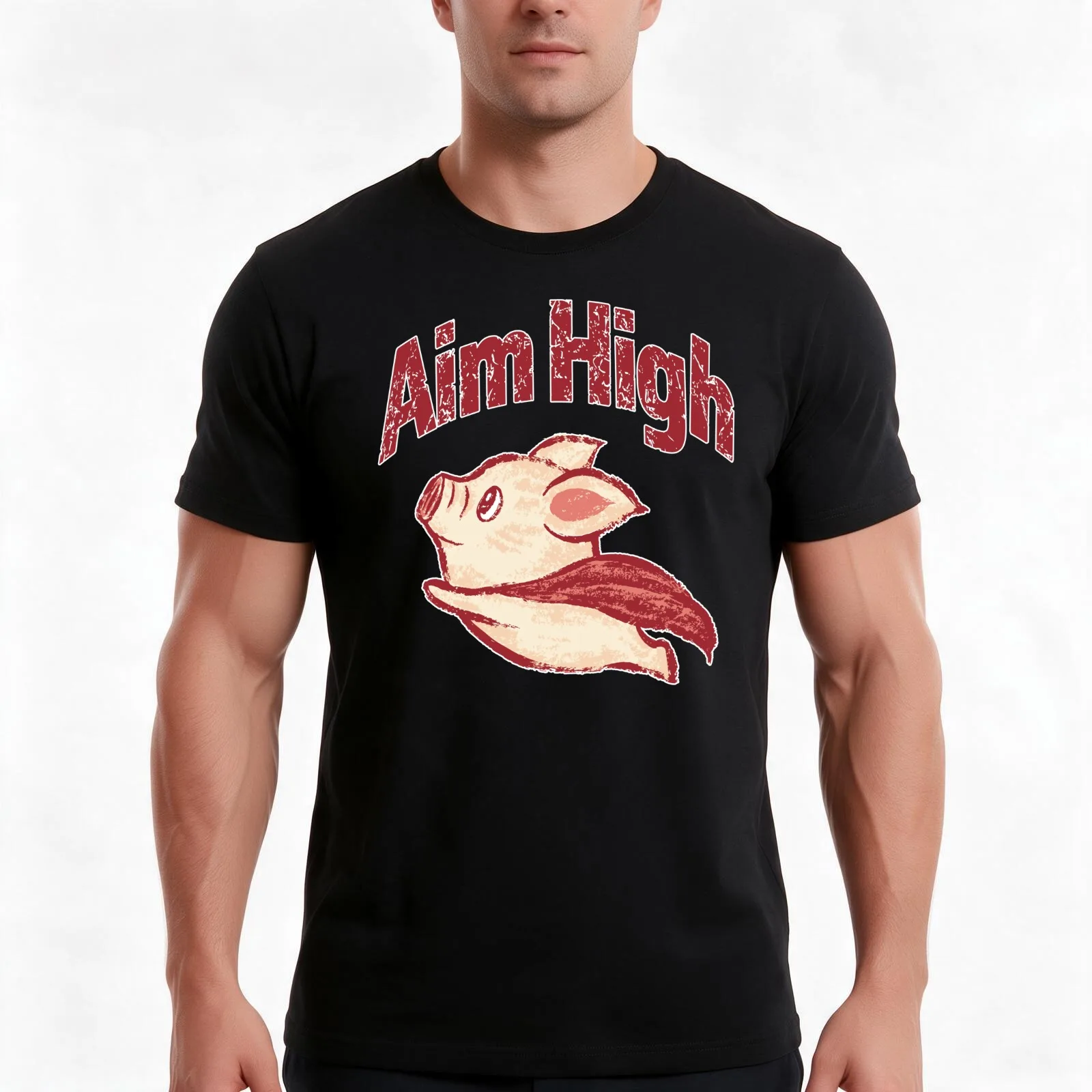 Aim High - Flying Pig T-Shirt, Summer Casual Cotton Tee, Oversized Streetwear Tops, Vintage Graphic Print, Unisex Men Women