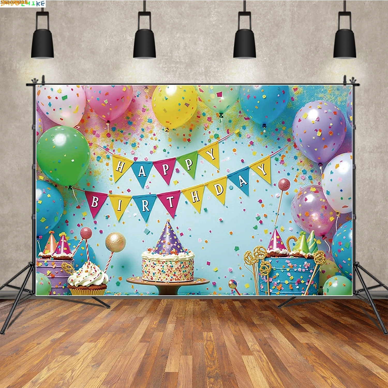 

Baby Shower Birthday Party Decoration Banner Background Photography Cake Balloon Flag Backdrop Newborn Photo Studio Prop