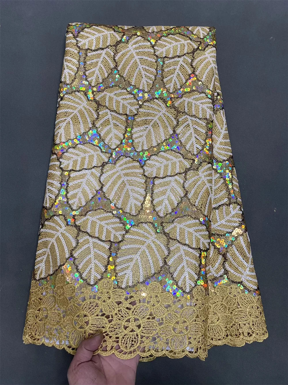 

African Organza Lace High Grade Cutout Sequins Voile Fabric Fine Textured Holed Design for Occasions Celebrants Nigerian Style