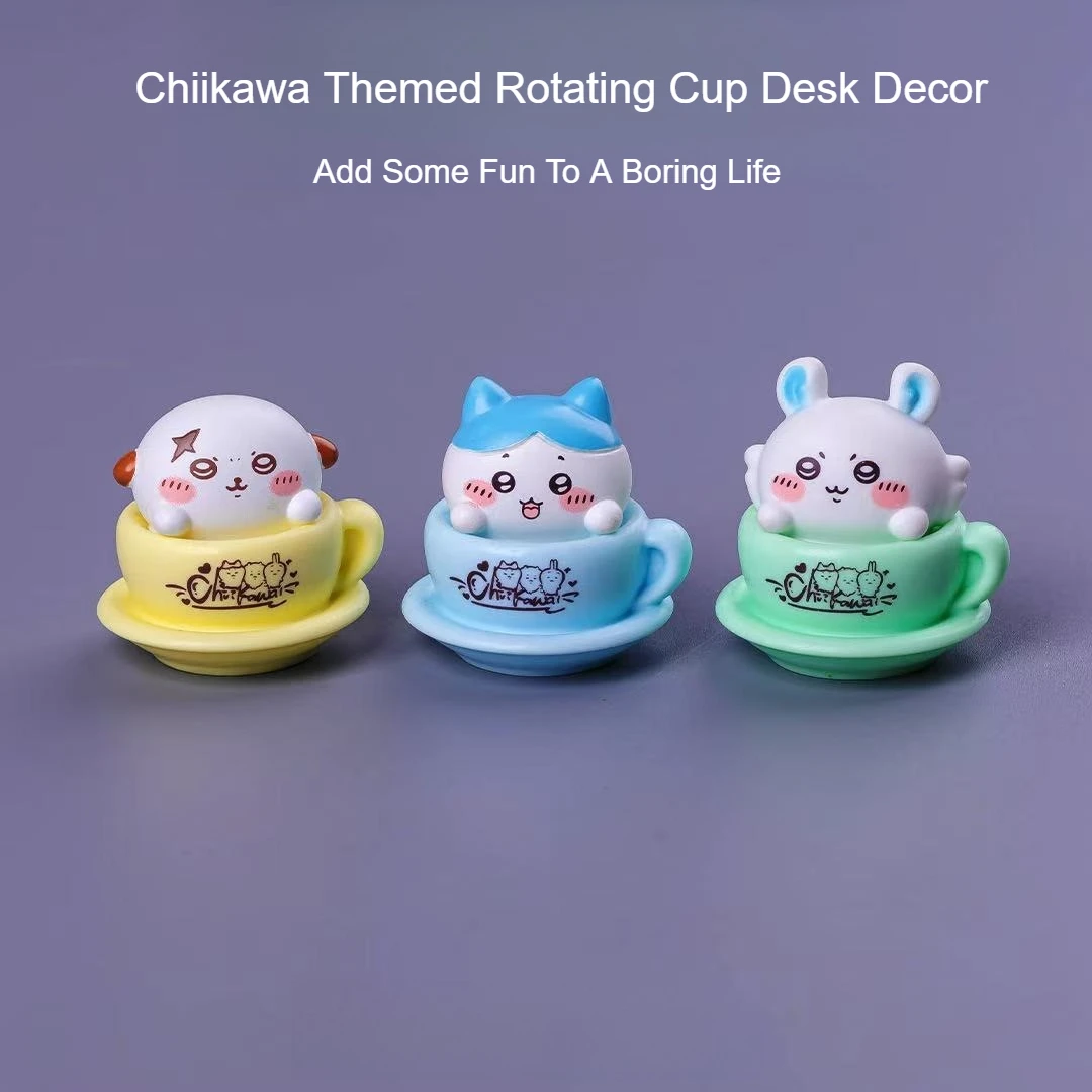 Chiikawa Rotating Cup Figure Kawaii Anime Mini Desk Decor Cartoon Collectible Desktop Ornament Cute Room Decor Gift view 3