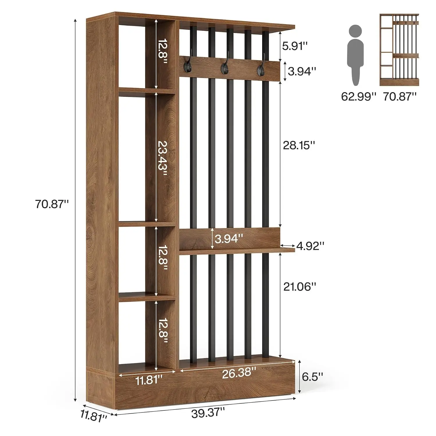 Tribesigns Freestanding Room Divider with Shelves & Coat Hooks, 71