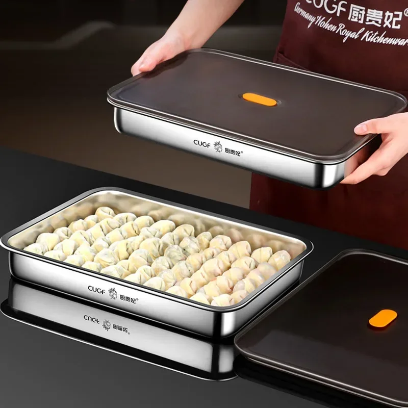 304 Stainless Steel Dumplings Storage Box Food Fresh Tray Refrigerator Organizer Multi-layer Put Wonton Frozen Box