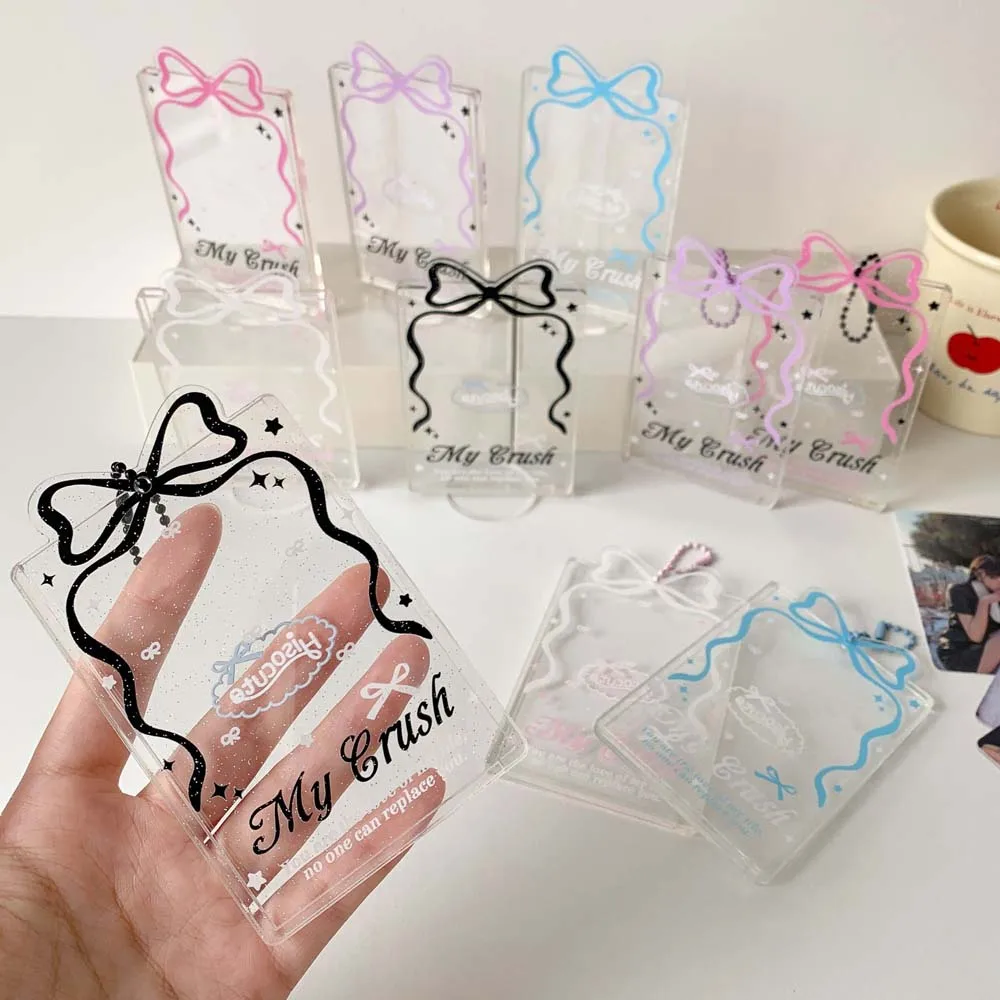 

Desktop Decoration Korean Style Card Holder Bowknot Transparent Student Card Cover Card Case Acrylic ID Card Holders Student