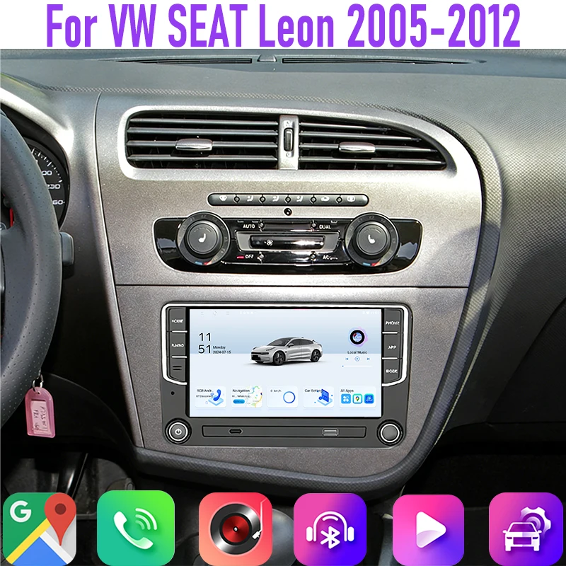 

7" 4GB+64GB For VW SEAT Leon 2005-2012 Car Radio Google Map Head Unit GPS Bluetooth Android 15 Auto Steering wheel control