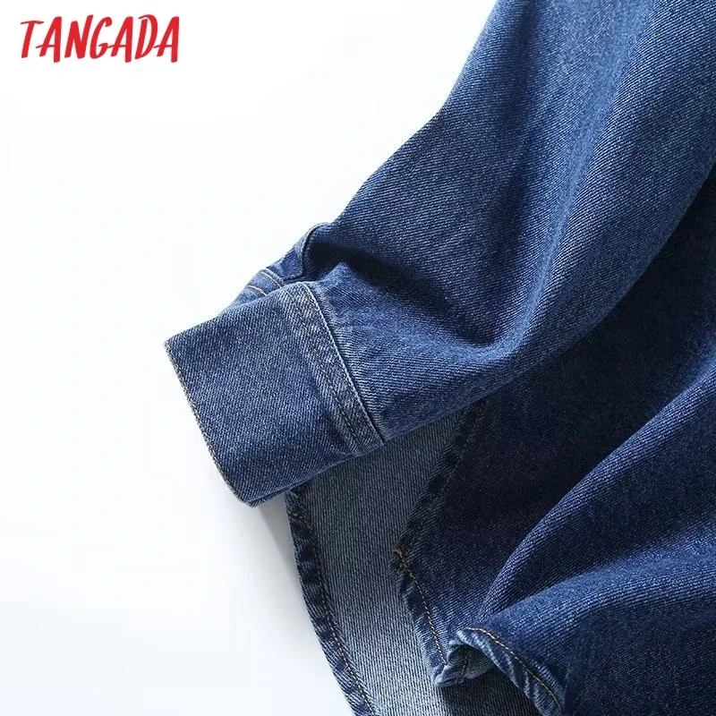 Tangada 2024 Women Blue Oversized Denim Shirt Long Sleeve Female Blouse Tops 4C122