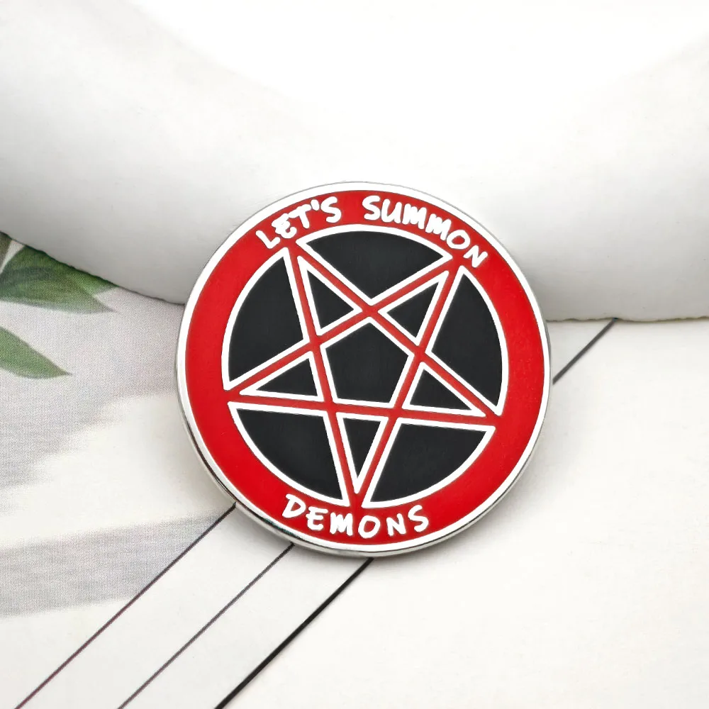 Let's Summon Demons Enamel Pin Inverted Pentagram Metal Badge Funny Dark Humor Lapel Pins Gothic Satanic Brooch Backpack Gift