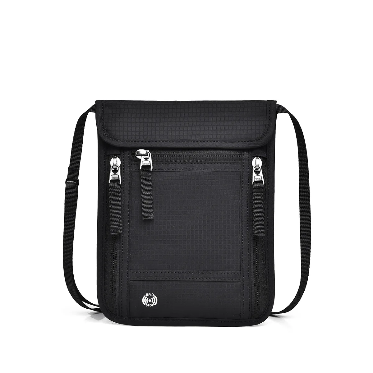 Nylon lightweight multi-function passport ticket crossbody bag portable abroad carry large capacity RFID neck card bag