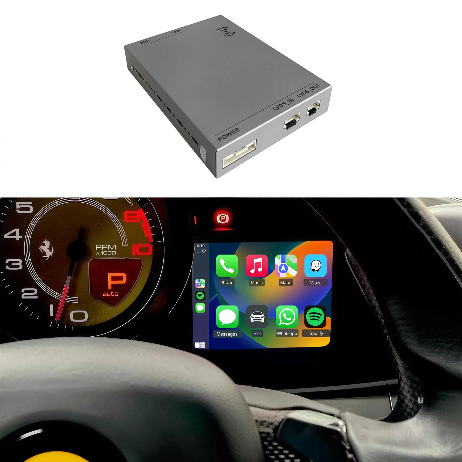 

Wireless CarPlay & Android Auto Retrofit Kit for Ferrari 458 488 F12, Plug&Play, No Need Programing Code