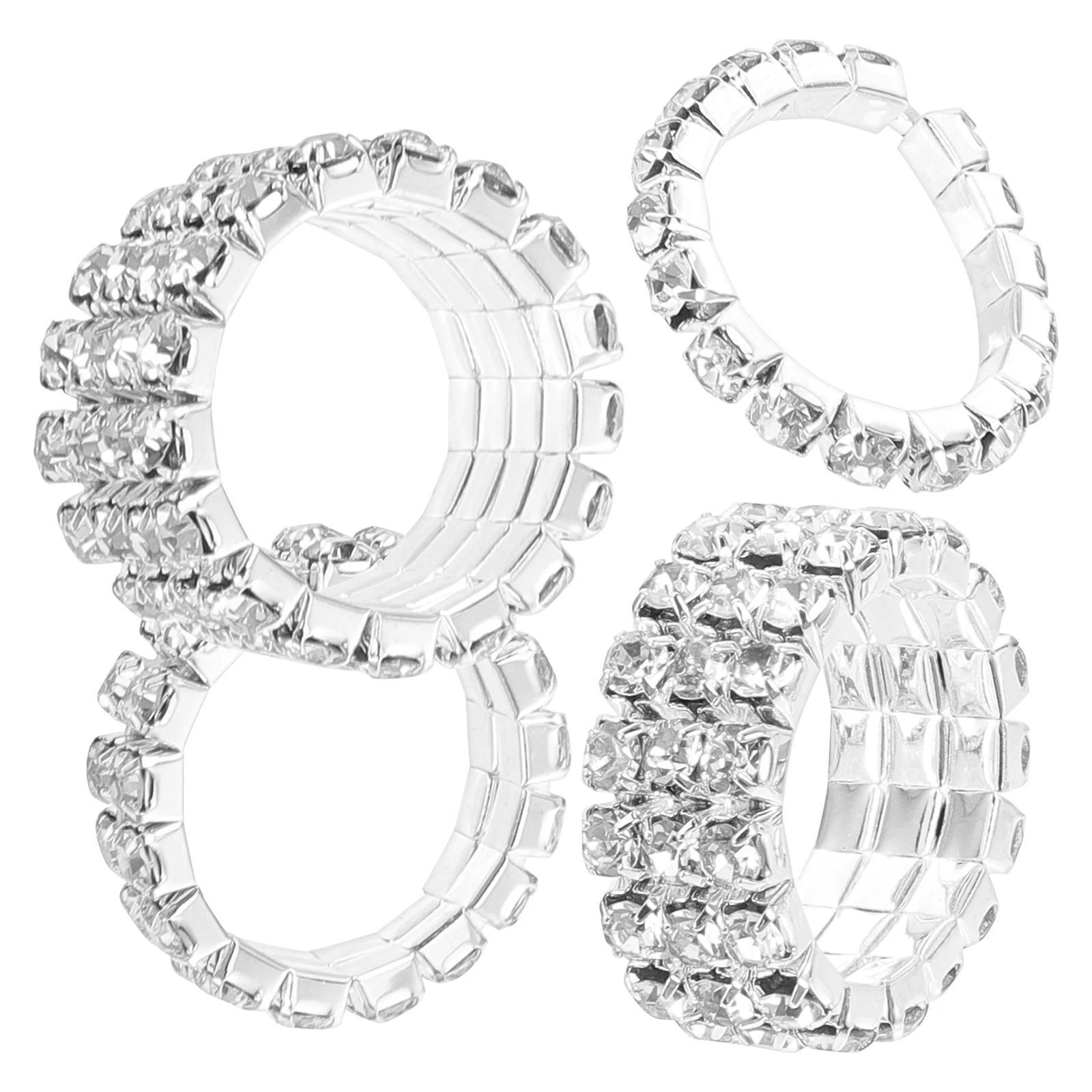 4 Pcs Rhinestone Elastic Sparkly Rings Wedding for Women Rhinestones Stackable Hand Row Fashion