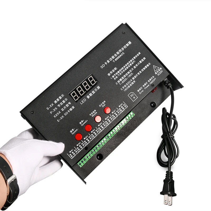 T-8000ACC 8CH output programmable SD card dream color strip light controller,for addressable pixel light, WS2811, WS2813, 1903