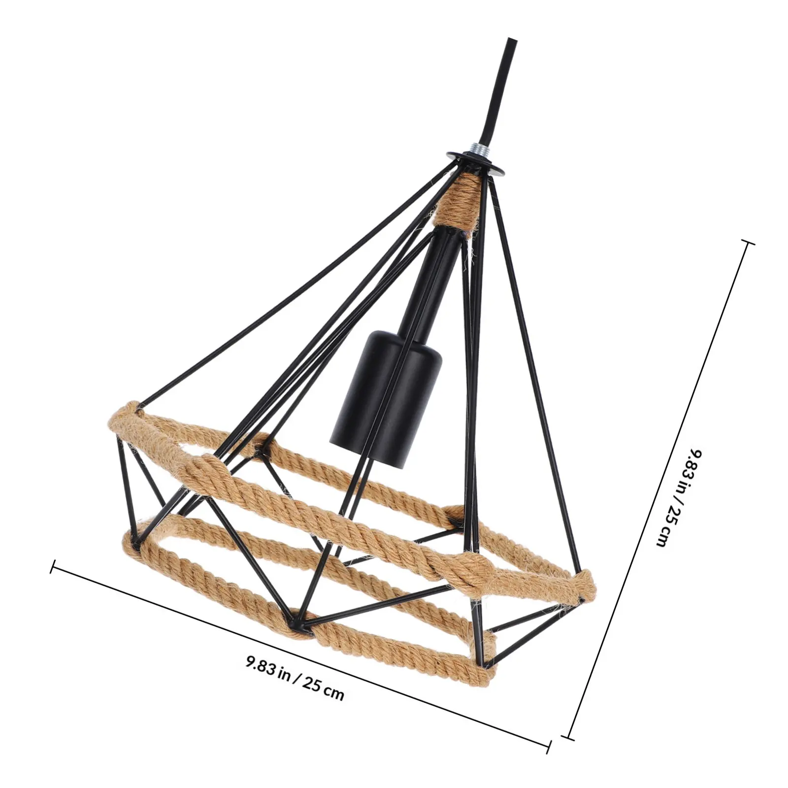 Wrought Iron Rope Ceiling Lamp 110-220V American Country Industrial Diamond Shaped Ceiling Light Vintage Style for Bedroom