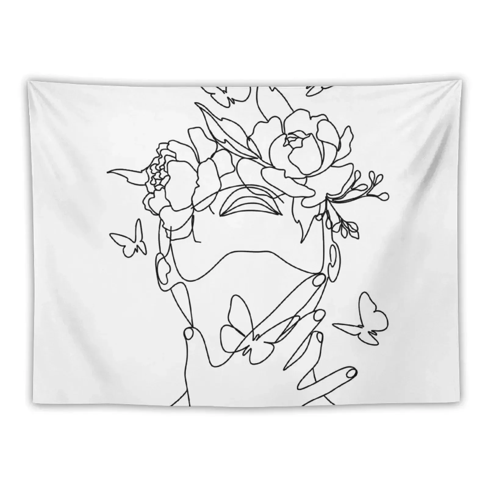 

Girl Face Hands With Flowers Instead Head. Minnimalist Art Tapestry Things To Decorate The Room Tapestry