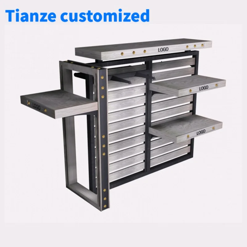 [Customized]metal wood clothing store displays design  clothing floor display rack