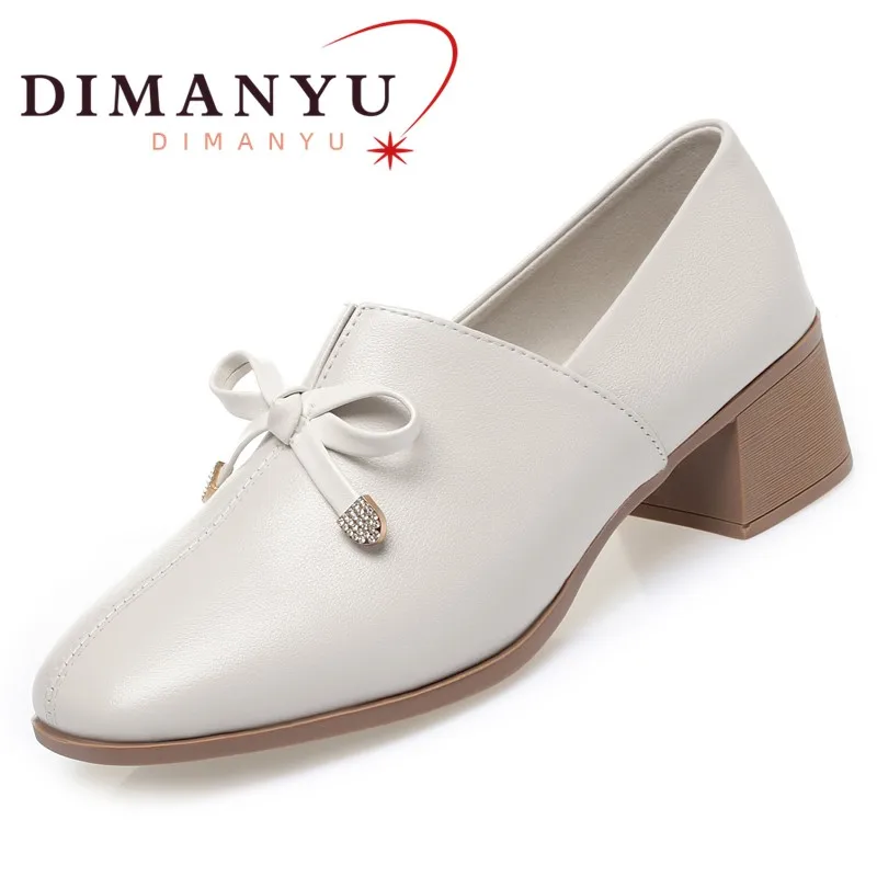 

DIMANYU Office Shoes Women Genuine Leather 2023 Fall New Thick Heel Large Size Women Casual Shoes Square Head Women Dress Shoes