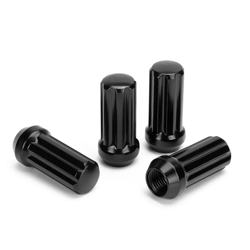 M14X1.5 Wheel Lug Nuts, 24 Pieces 14Mmx1.5 7 Spline Drive Awl Acorn Cone Lug Nuts 2Inch Long Black with 2 Socket Key