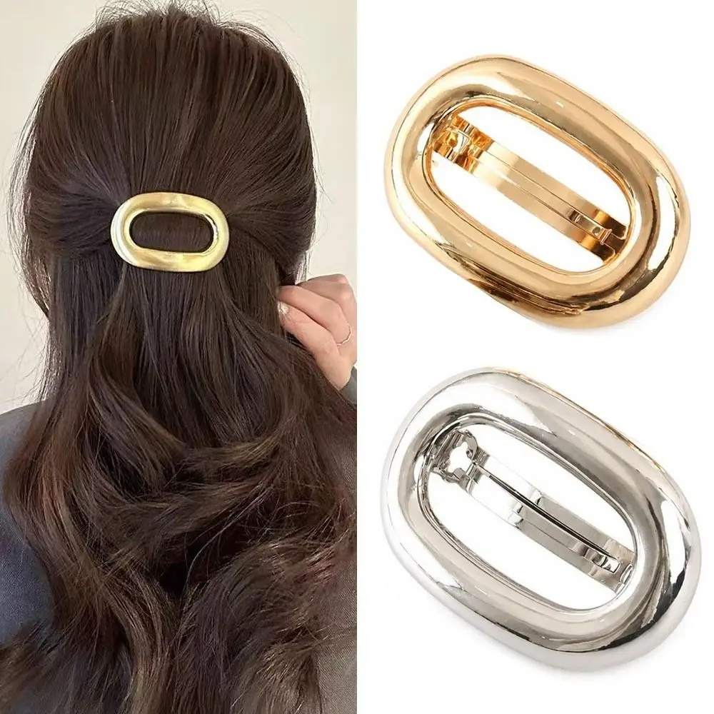 New Hollow Oval Metal Hair Clips Elliptical Hollowed Out Gold Ponytail Hairpins Geometric Shape Spring Hair Clip Headwear