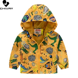 New Kids Boys Jackets Children Fashion Hooded Zipper Windbreaker Baby Girls Cartoon Dinosaur Print Coat Infant Waterproof Jacket