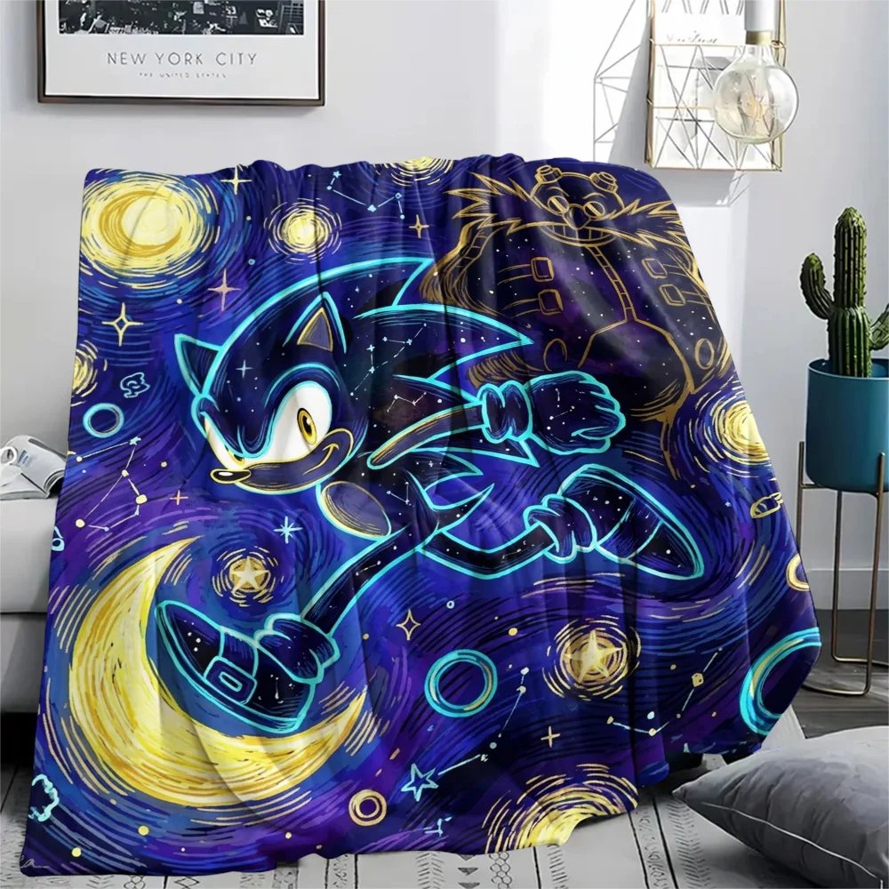 Hedgehog Sonic Print Flannel Blanket Cozy Warm Perfect for Sofa Bed Bedroom Outdoor Picnic Use.-TING