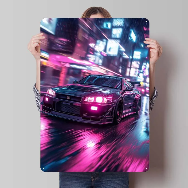 Nissan GTR R34 Skyline Tinplate Sign Car Metal Poster Bathroom Decor Metal Sign for Garage Wall Art Decoration Room Decor Men