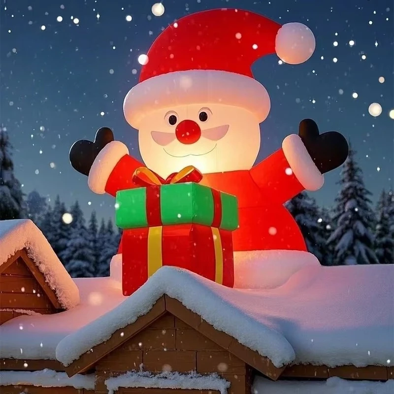 Outdoor inflatable Christmas decorations with Christmas trees and festive garden displays