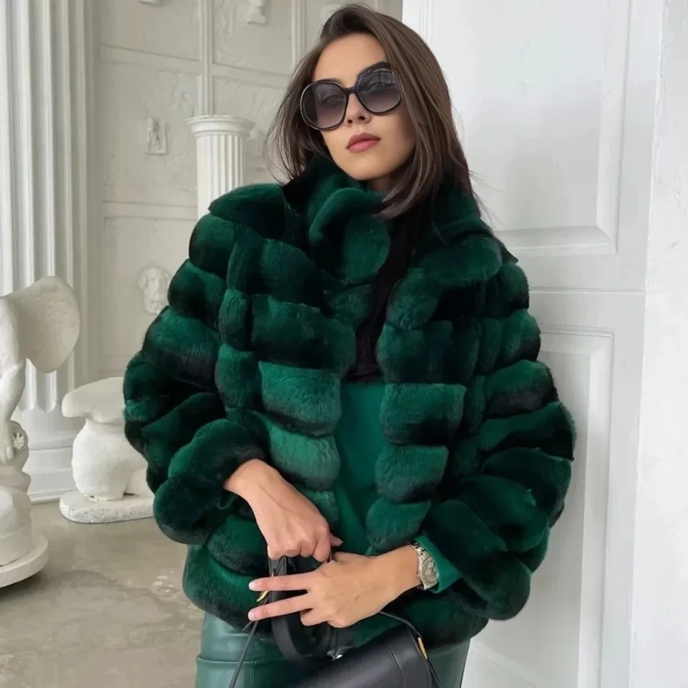 Womens Genuine Fur Jacket Real Rex Rabbit Fur Coat Winter Women Natural Short Coat Luxury Real Fur Coat Thick Warm Natural Fur